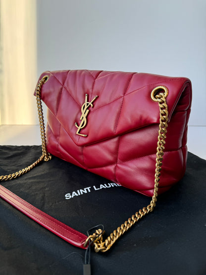 Saint Laurent Red Lambskin Quilted small Loulou Puffer Monogram