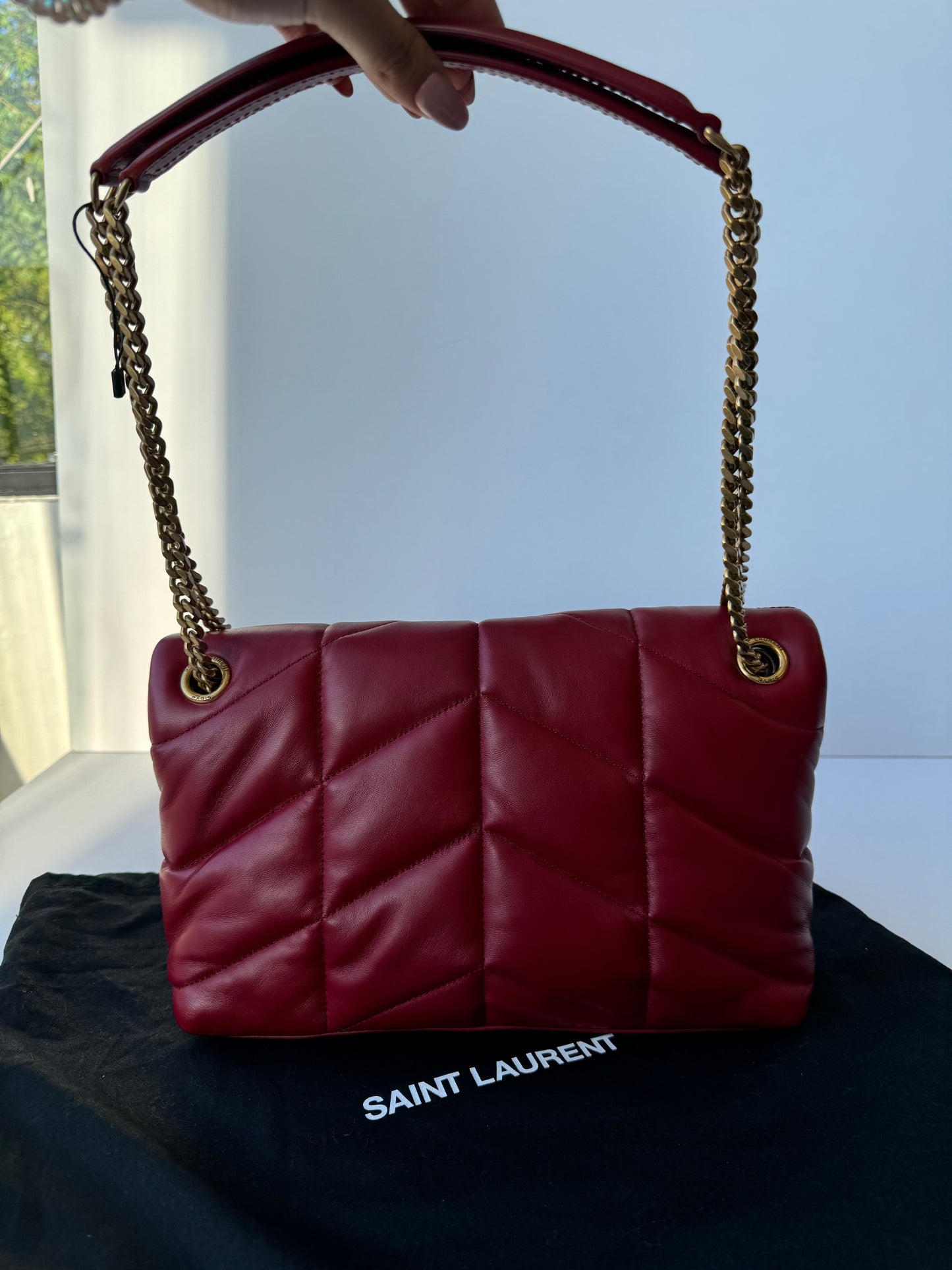 Saint Laurent Red Lambskin Quilted small Loulou Puffer Monogram